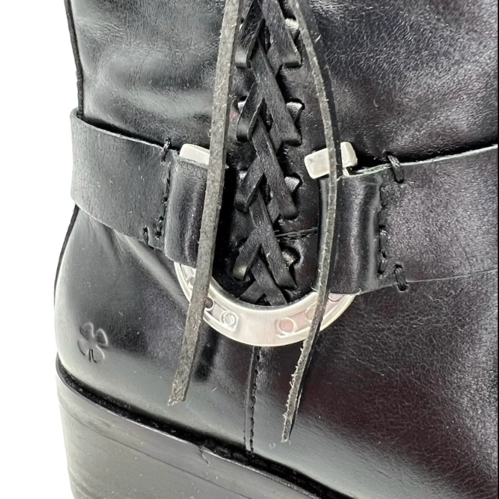 NEW Lucky Brand Kamany Boots Size 6.5 Black Leather Moto Biker Western New